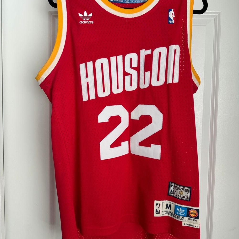 Adidas Houston Red Basketball Jersey with Yellow Trim
